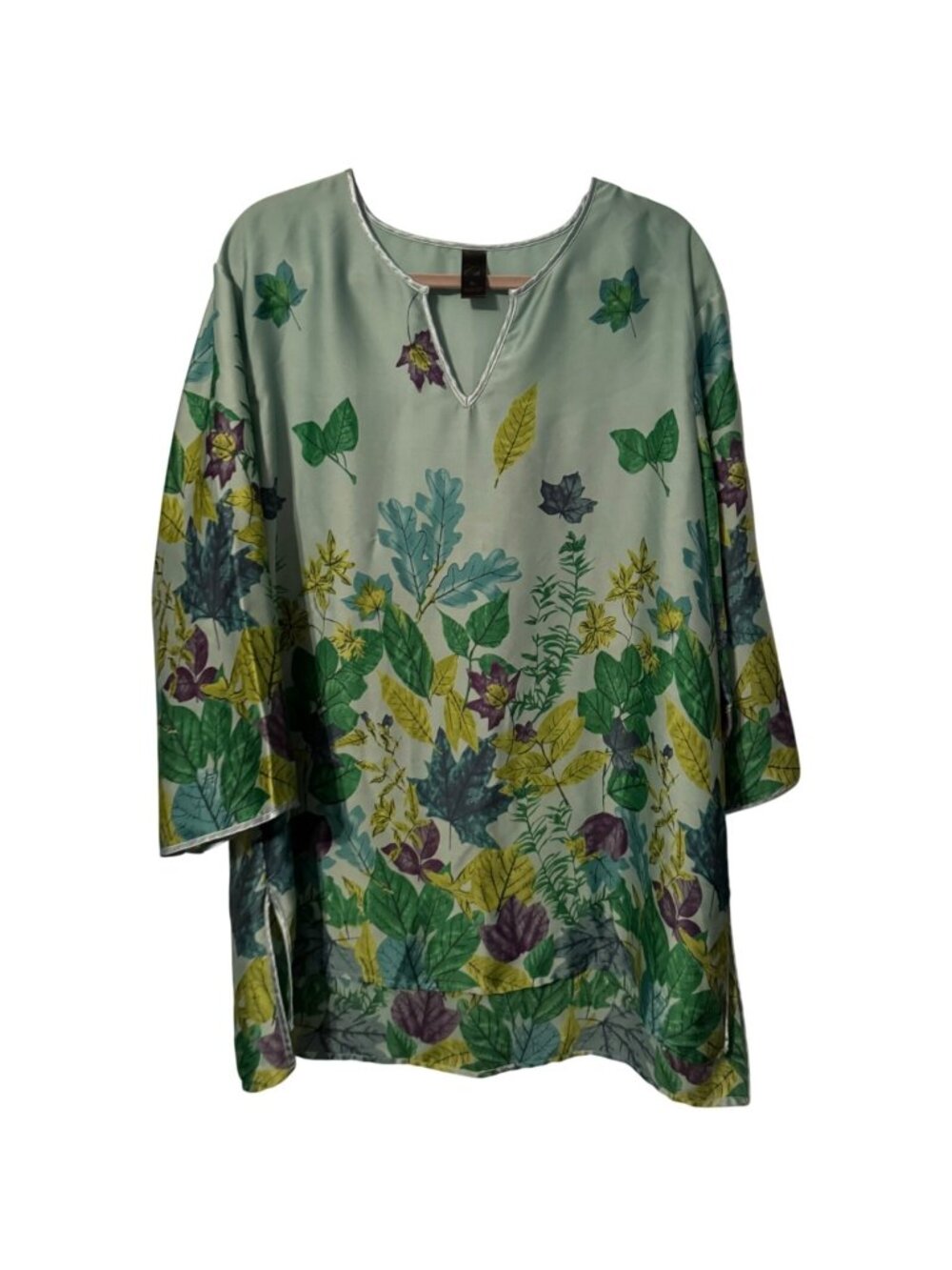 Floral Leaf Print Tunic Top Size XL By Cabernet 100% Polyester Green blouse